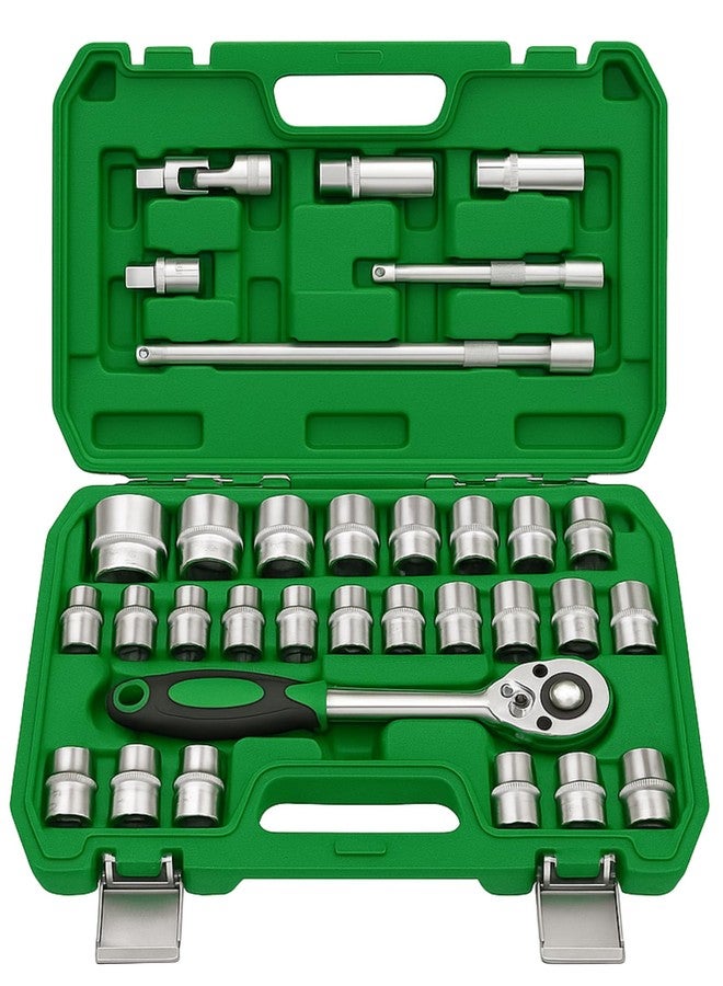 JPT Heavy Duty Hex Professional Chrome Vanadium Hand Tool Kit, 32 Pcs DR Socket Wrench Set (1/2 Inches) For Repairing Work, DIY, Auto Repairs Car & Bike - Image 1